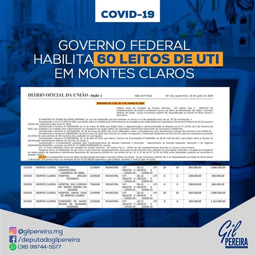 Governo Federal habilita 60 leitos de UTI em Montes Claros Governo Federal habilita 60 leitos de UTI em Montes Claros