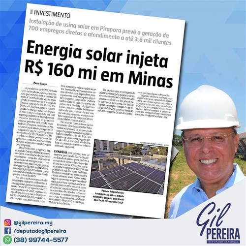 Minas receberá mais R$ 160 milhões em geração solar distribuída, até 2021 Minas receberá mais R$ 160 milhões em geração solar distribuída, até 2021